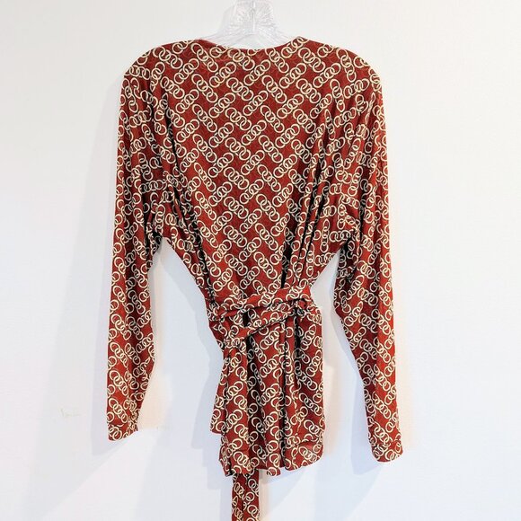 CABI Ringleader Wrap Top XXL Rust Orange Red Gold Rings Long-Sleeved V-Neck - Picture 3 of 10